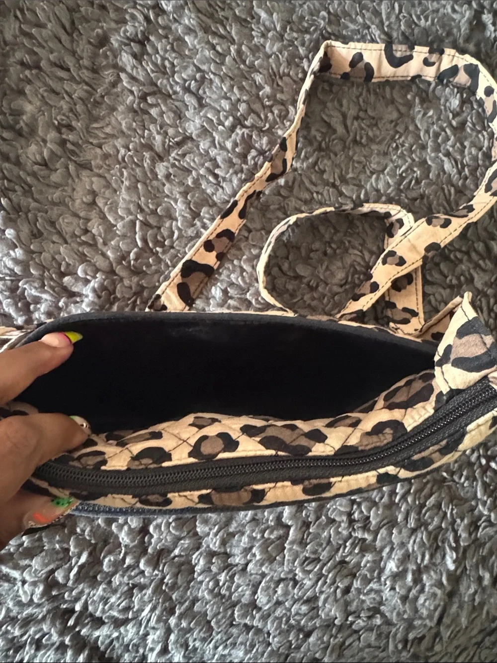 Vera Bradley Quilted Leopard Print Crossbody Bag in Beige and Black